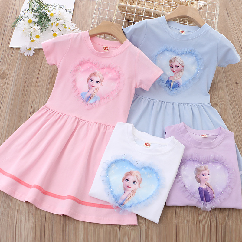 DISNEY Frozen Baby designer clothes Princess Elsa Children summer dress cartoon princess short-sleeved dress.