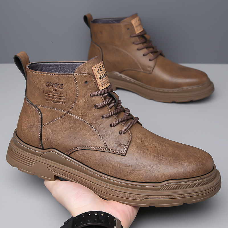 2023 Autumn/Winter Mens Martin Boots Trendy Casual Short Boots Versatile British Style Leather Boots Cowboy Leather Boots 241028