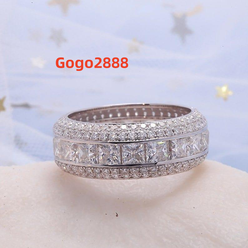 Iced Out VVS Moissanite Full Diamond Round Princess Ring 10K 14K 18K Gold Luxury Hip Hop Style Mens Wedding Ring for Women