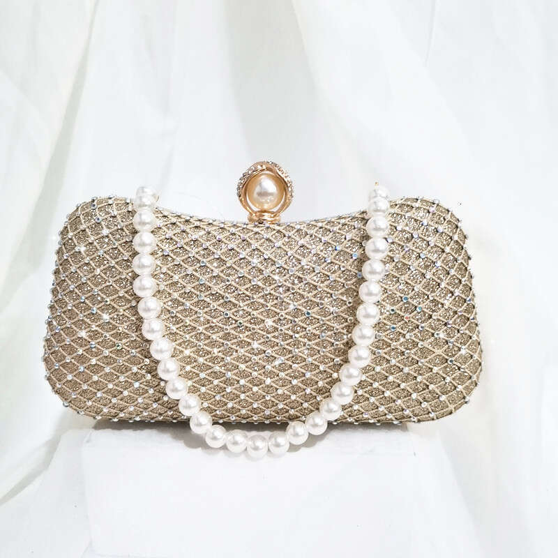 Dinner Bag Water Bag With Inlay And Pearl Pillow Shaped Single Shoulder Diagonal Cross Mesh Diamond Bag Shiny Dress Banquet Handbag KQ