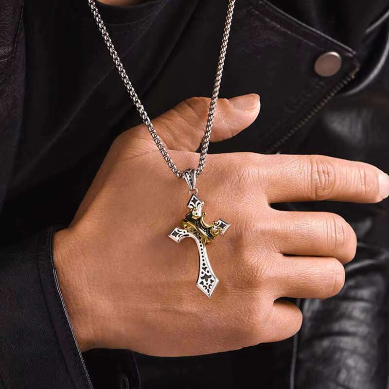 DHCollections Retro Cross Necklace for Men Personalized Thai Sier Niche Pendant Box Chain Trendy Gift Idea