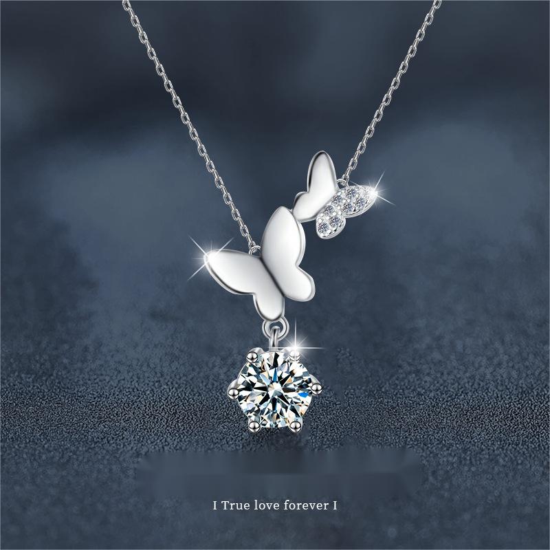 925 Silver Moissanite Butterfly Necklace, Non-Fading, Women's Designer Autumn/Winter High-End Lock Chain, Ins Style Niche Jewelry
