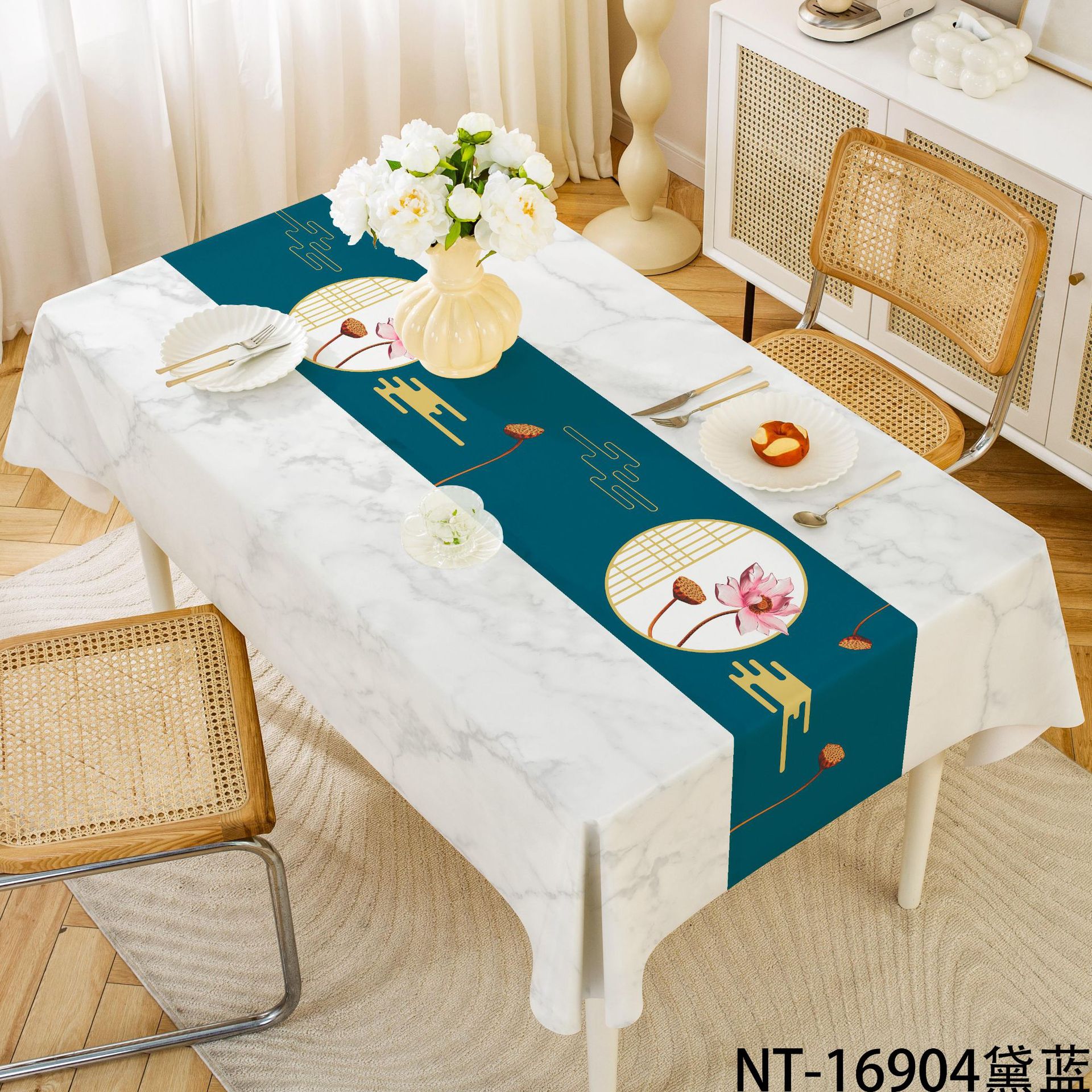 XX0393 New Chinese Good Luck Lotus Tea Table Table Cloth Waterproof Oil-proof Anti-scalding Disposable PVC Table Cloth Wholesale