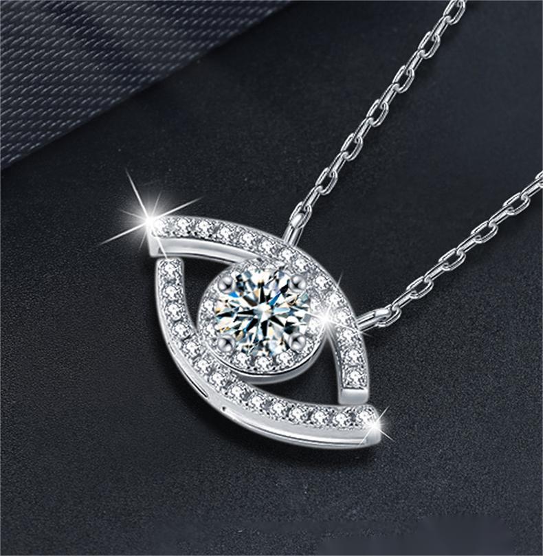 925 Silver Evil Eye Moissanite Pendant Necklace for Women Sparkling Protection Jewelry Minimalist Choker Gift for Her