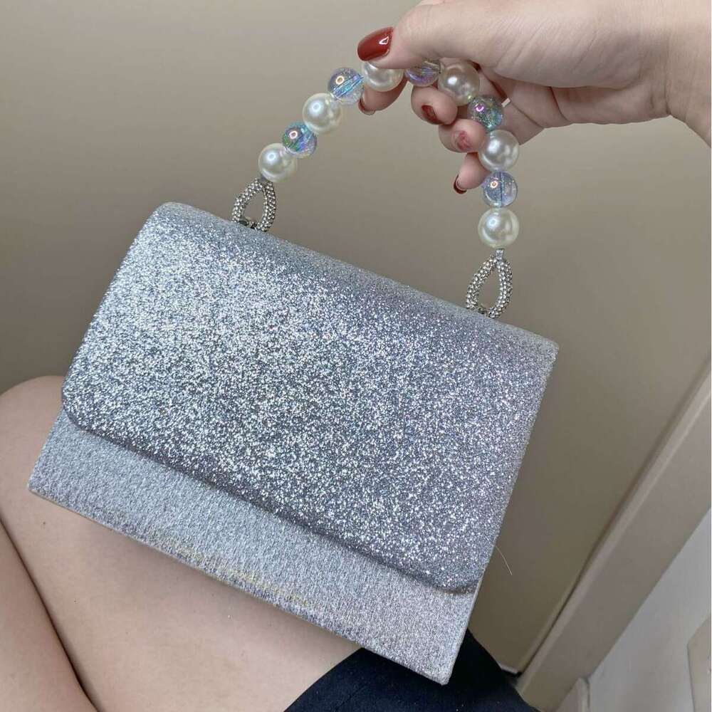 Dinner Bag Fashionable Simple Women S Shiny Piece Hand Held Small Square Bag Pearl Bead Socialite Banquet Dress KQ