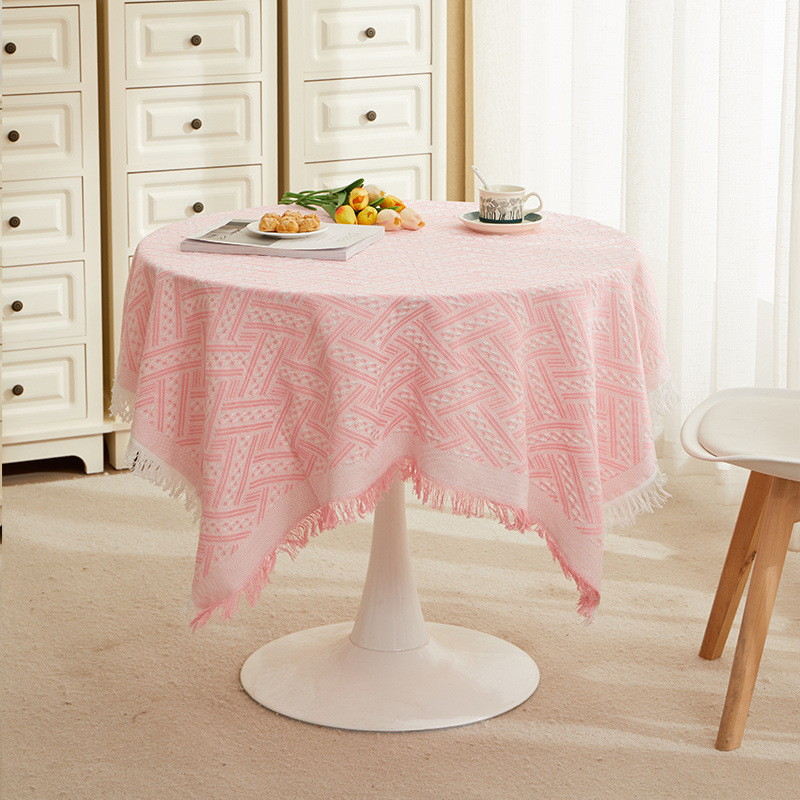 XX0367 white coffee table mat small square tablecloth ins style bedside table cover cloth round table cotton and linen desk dining table light luxury 