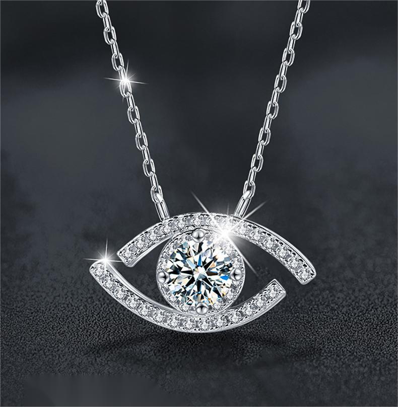 925 Silver Evil Eye Moissanite Pendant Necklace for Women Sparkling Protection Jewelry Minimalist Choker Gift for Her