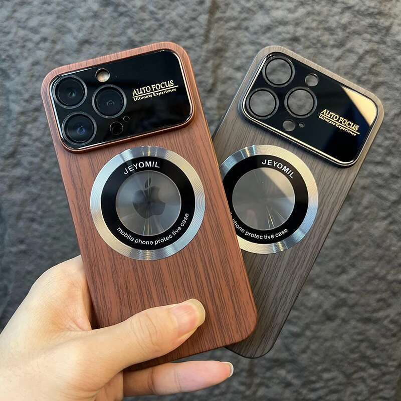 Wood Grain Large Window Magnetic for Magsafe Wireless Charging Case For iPhone 16 15 14 13 11 12 Pro Max Camera Protection Cover