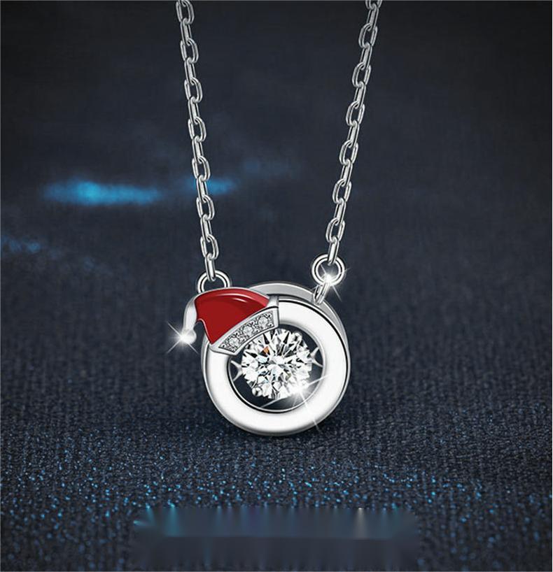 S925 Sterling Silver Moissanite Santa Hat Pendant Necklace Holiday Gift Minimalist Circle Jewelry for Women