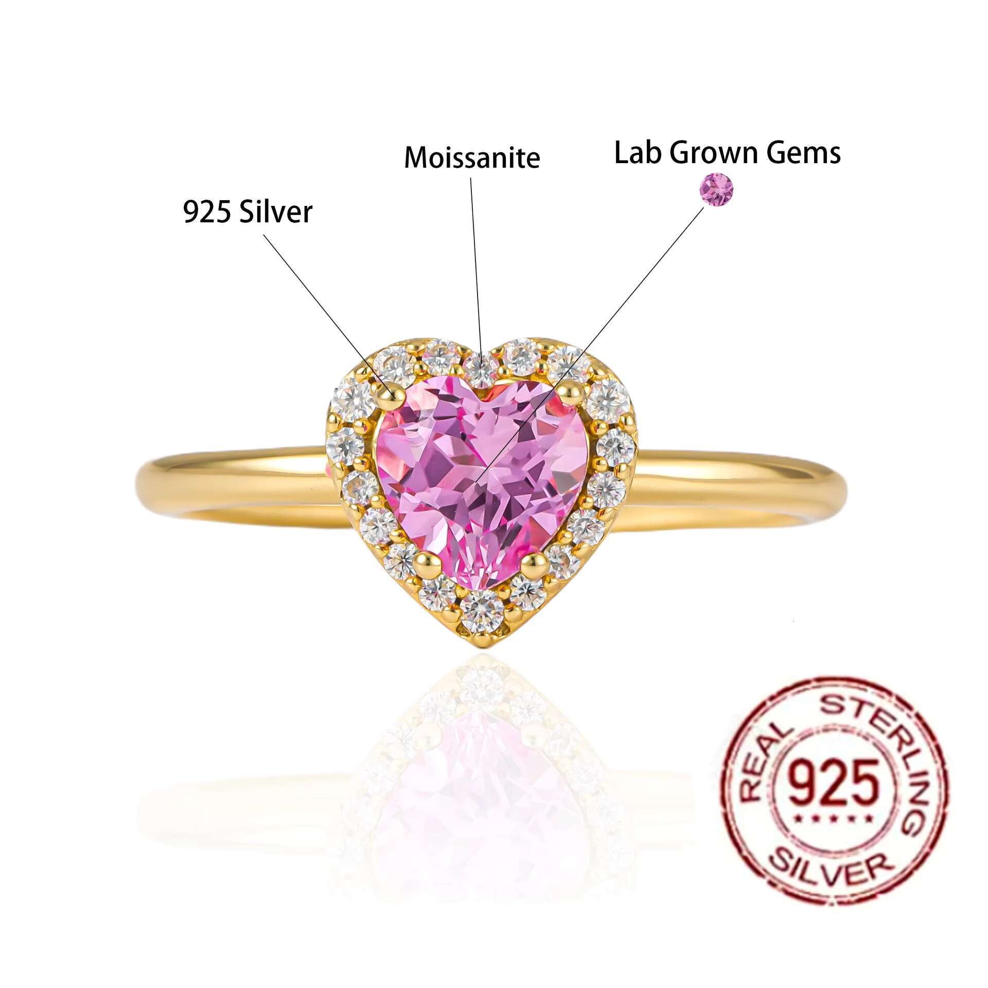 DEYIN 925 Silver Original Design Brilliant Cut Diamond Test Past Pink Sapphire Heart Moissanite Ring for Wedding Fine Jewelry