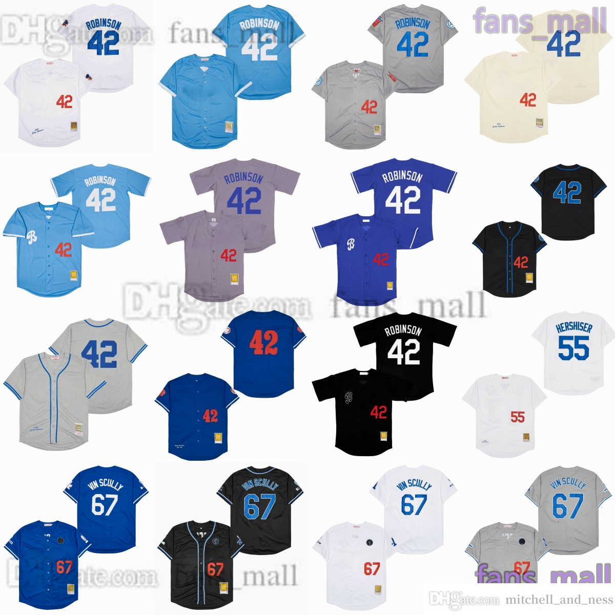 1955 Throwback Baseball 42 Jackie Robinson Jersey Vintage 67 Vin Scully Orel Hershiser Jerseys Breathable Sport Shirts