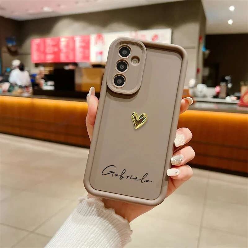 Personalized Customized Name Silicone 3D Gold Heart Case For Samsung Galaxy S25 S24 S23 S22 S21 S20 FE Ultra Plus Soft DIY Cover