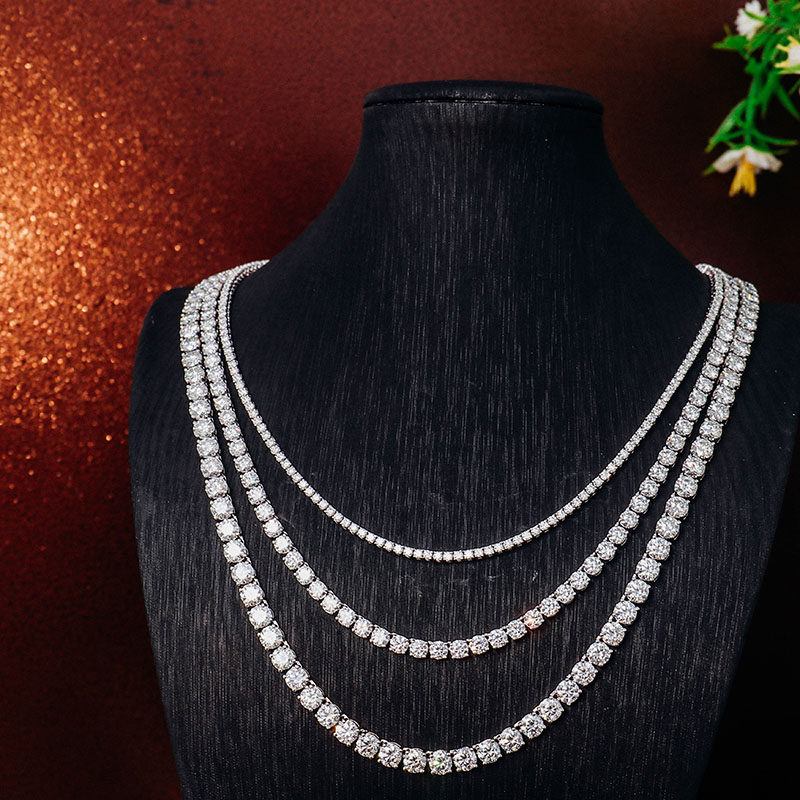 Pass Diamond Tetser 2mm 16inch 925 Silver DEF VVS Moissanite Diamond Tennis Chian Necklace Fine Jewelry for Men Women
