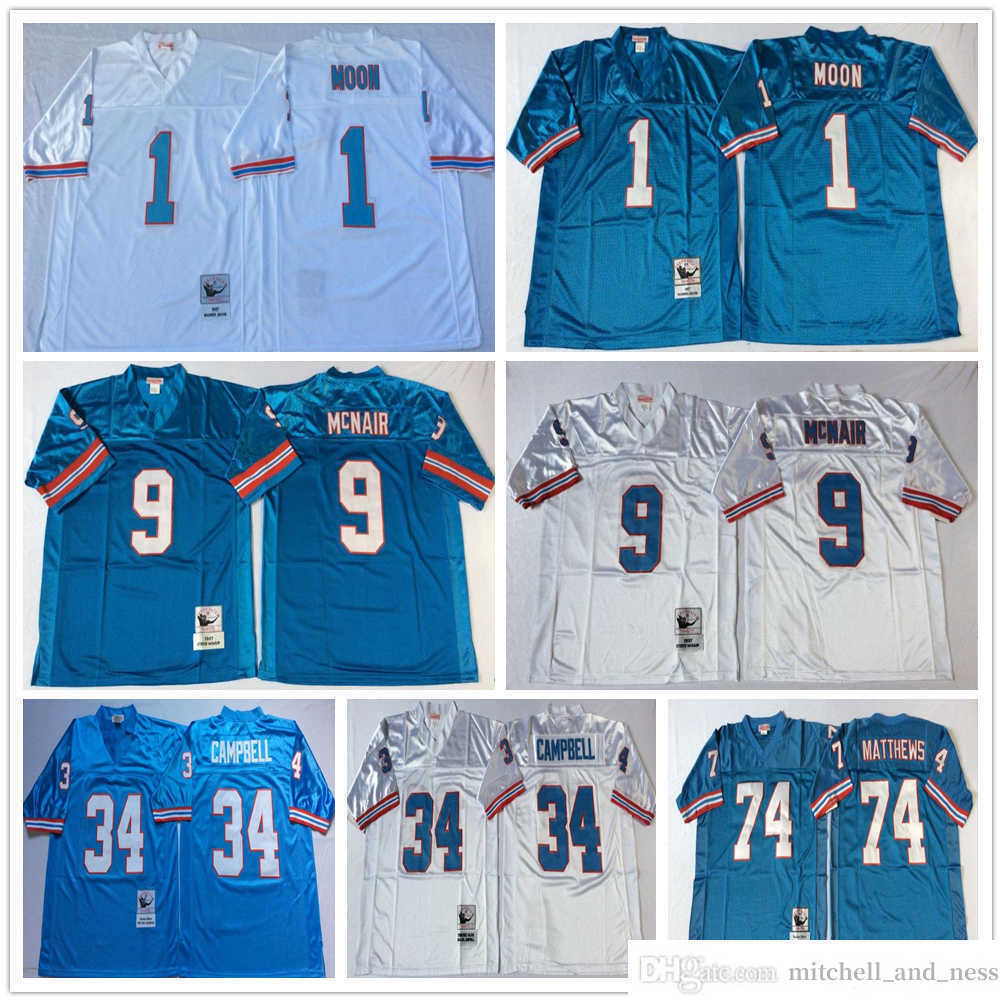 Throwback Vintage Football 9 Steve McNair Jerseys Stitched 1 Warren Moon 34 Earl Campbell 74 Bruce Matthews Jersey Man S-XXXL Blue White