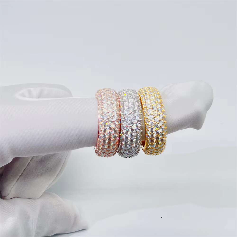 Luxury Personalized Factory High Quality Hip Hop Vvs Moissanite 5 Rows 925 Silver Mens Eternity Ring Band for Men Women