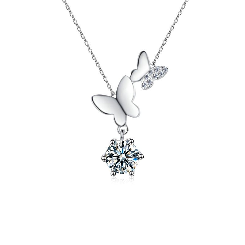 925 Silver Moissanite Butterfly Necklace, Non-Fading, Women's Designer Autumn/Winter High-End Lock Chain, Ins Style Niche Jewelry
