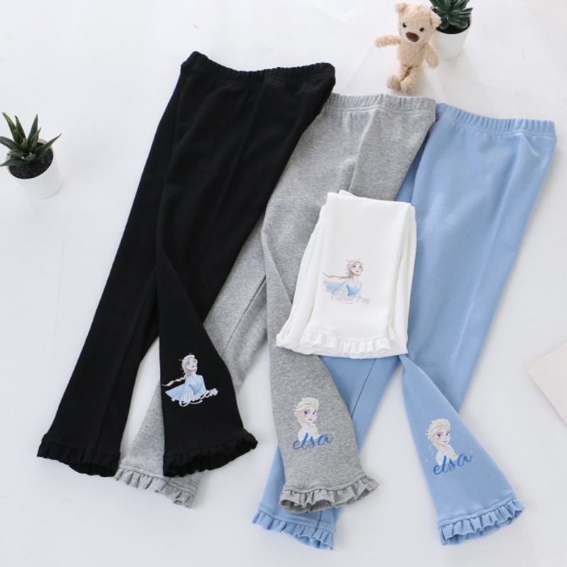 DISNEY Frozen Elsa princess kids designer clothes Girl Autumn Children's Clothes Girl Long Pants Princess Print Stretch Cotton