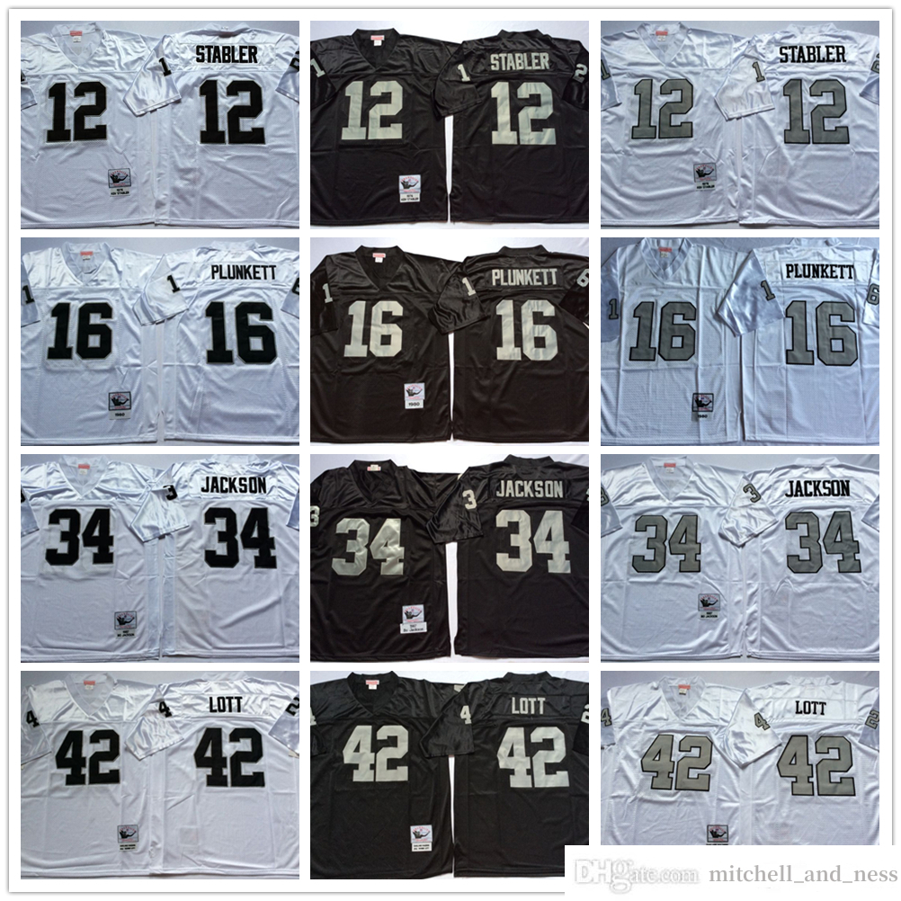college 75th Throwback Vintage Football 34 Bo Jackson Jerseys Retro Stitched 12 Ken Stabler 16 Jim Plunkett 42 Ronnie Lott Jersey College Black Silver White