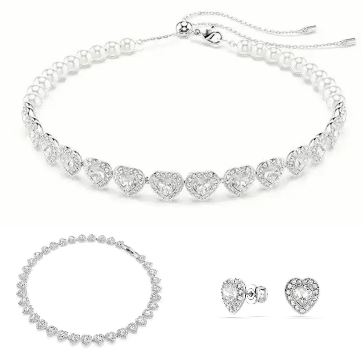 Stud earrings designer women tennis necklaces designer for women heart shine diamond bracelet angelic ice out beads plated silver jewerly formal occasions hg321