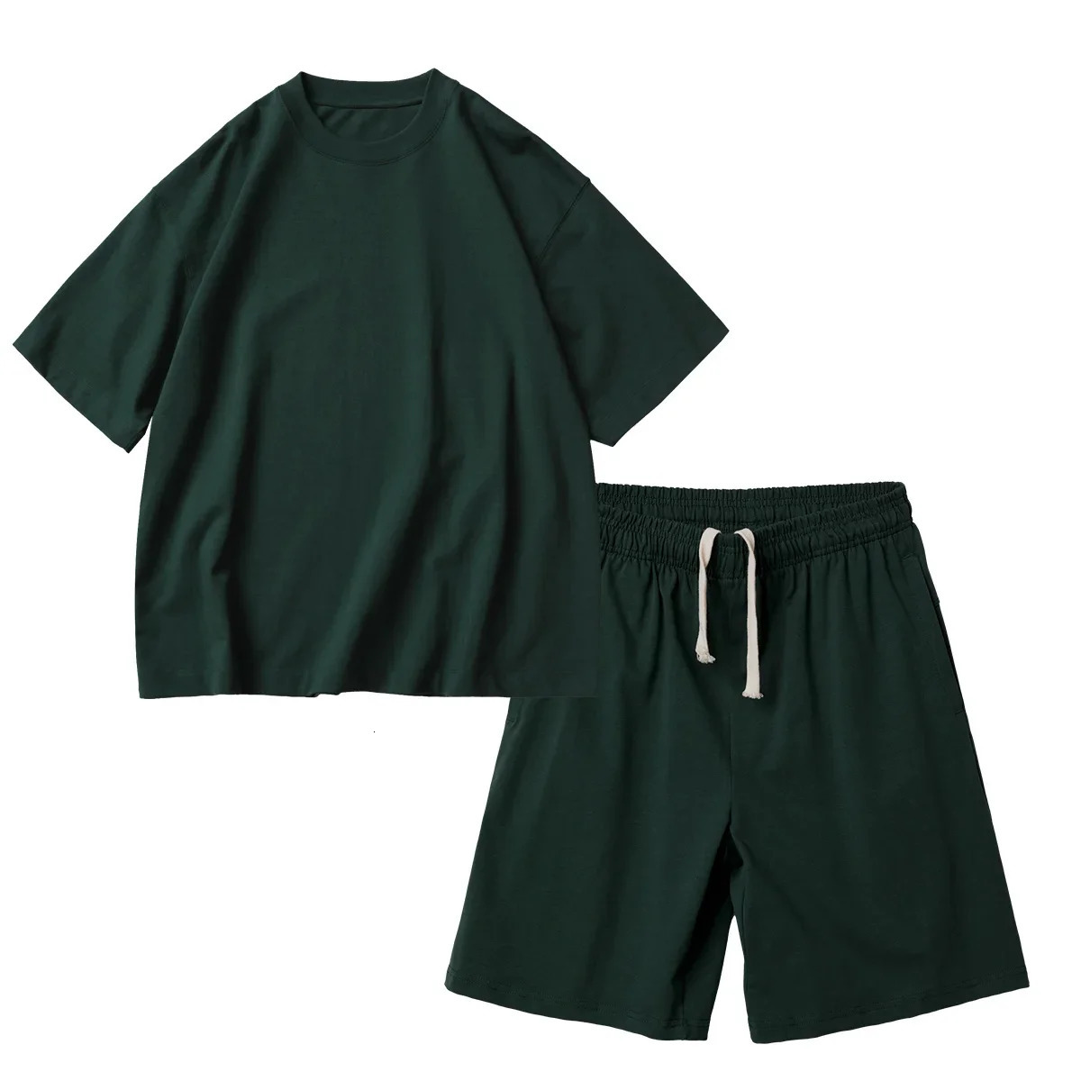 320g heavy cotton mens shorts Tshirt set sports pants 250430Z