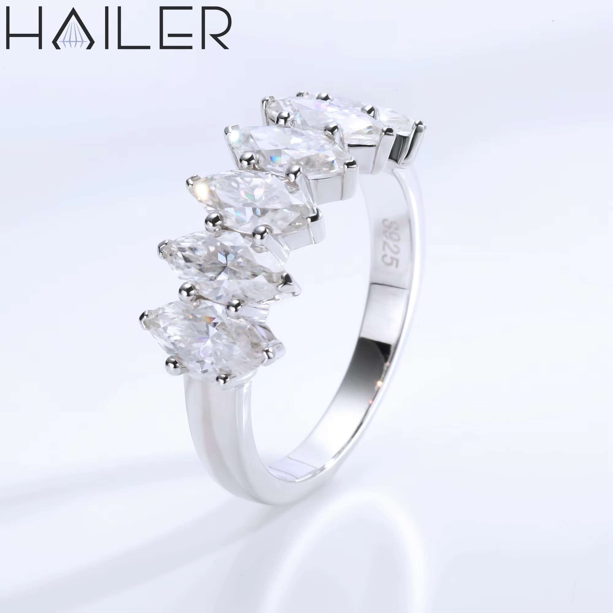 925 Silver Gold Plated Half Eternity Marquise Vvs Diamond Engagement Moissanite Rings for Women