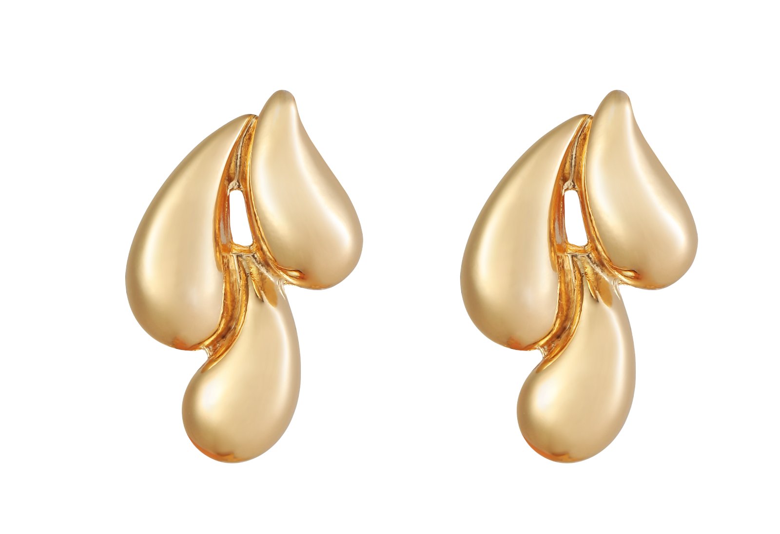 Gold Tone Triple Metallic Finish Teardrop Stud Earrings Fashion Jewelry Elegant Gold Earrings Simple yet Exquisite