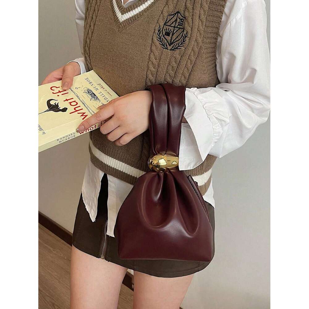 Solid Color PU Leather Handbag Pleated Cloud Shaped Women Bucket Bag, Fashionable Bury Women's Bag