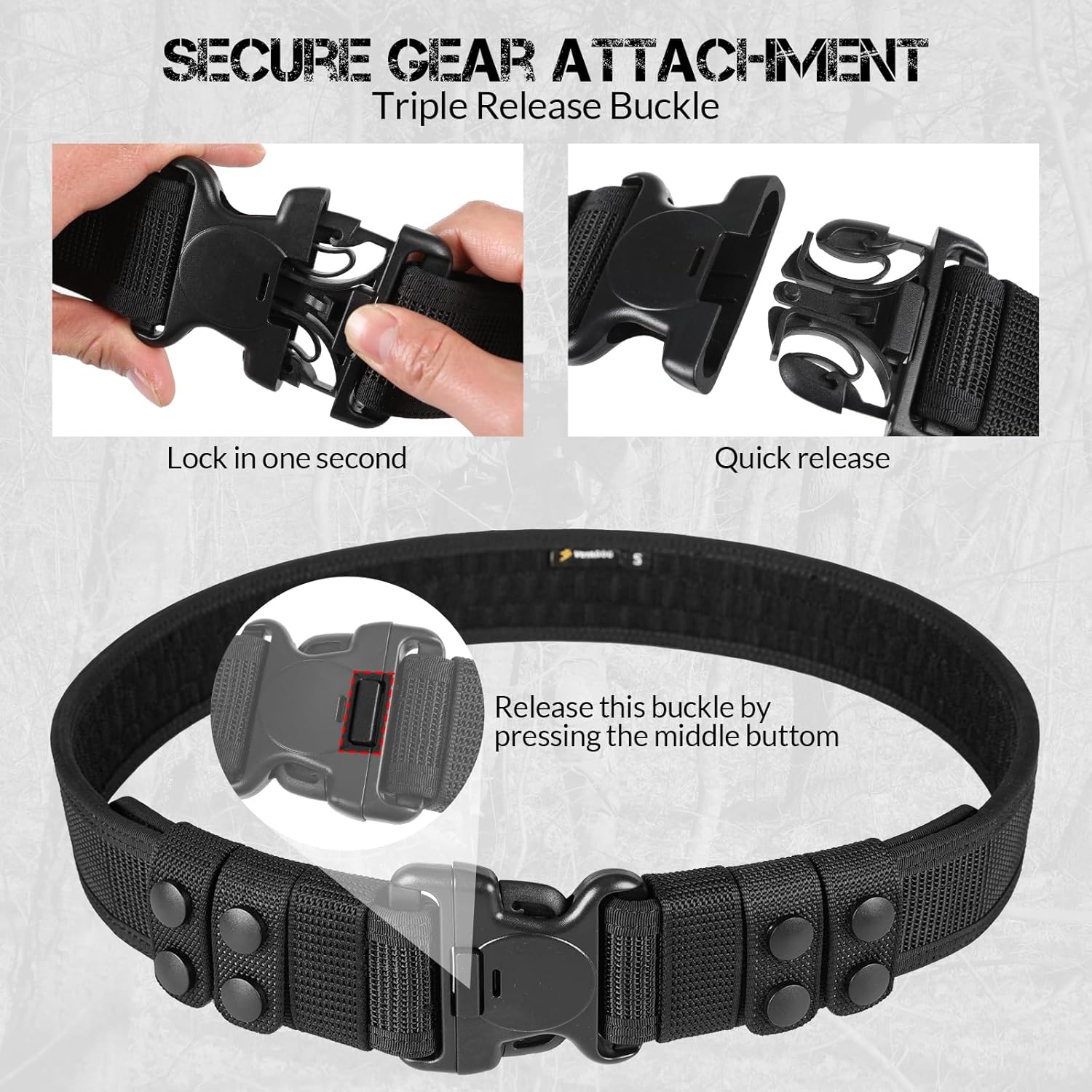 VOTAGOO Duty Belt 2'' Police Belts with Hook Lining, Nylon Tactical Belt for Law Enforcement Officers with 4 Belt Keeper