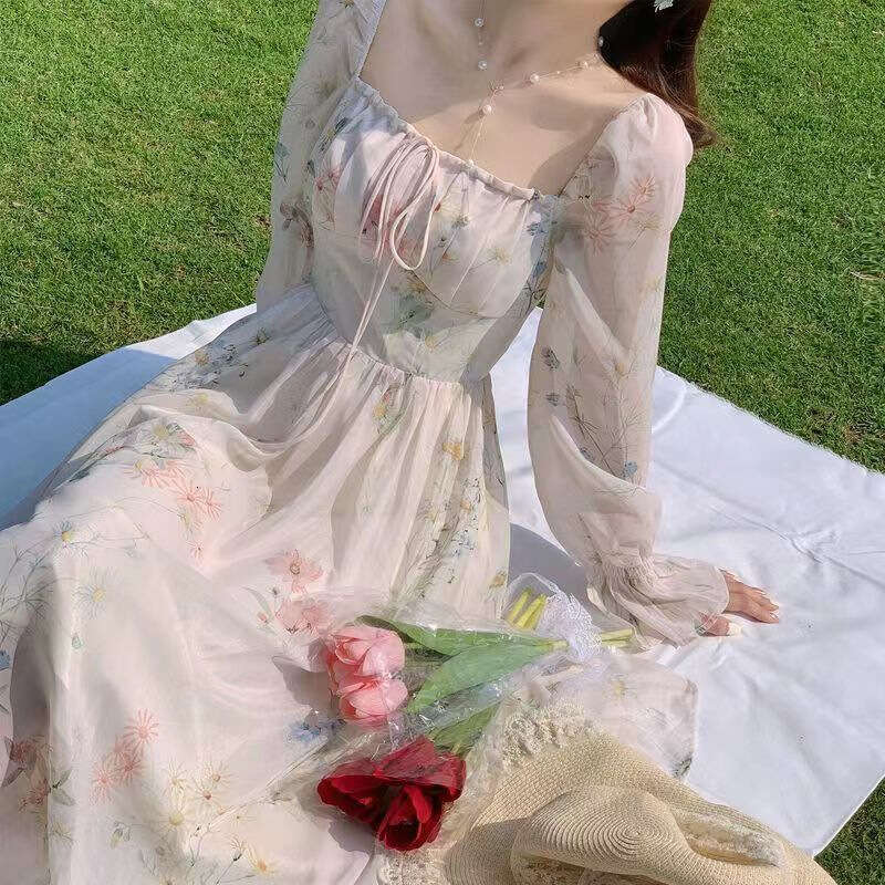 designer dress spring and summer new exquisite long sleeved chiffon dress super fairy forest gentle style tea break french first love dress dresses fo