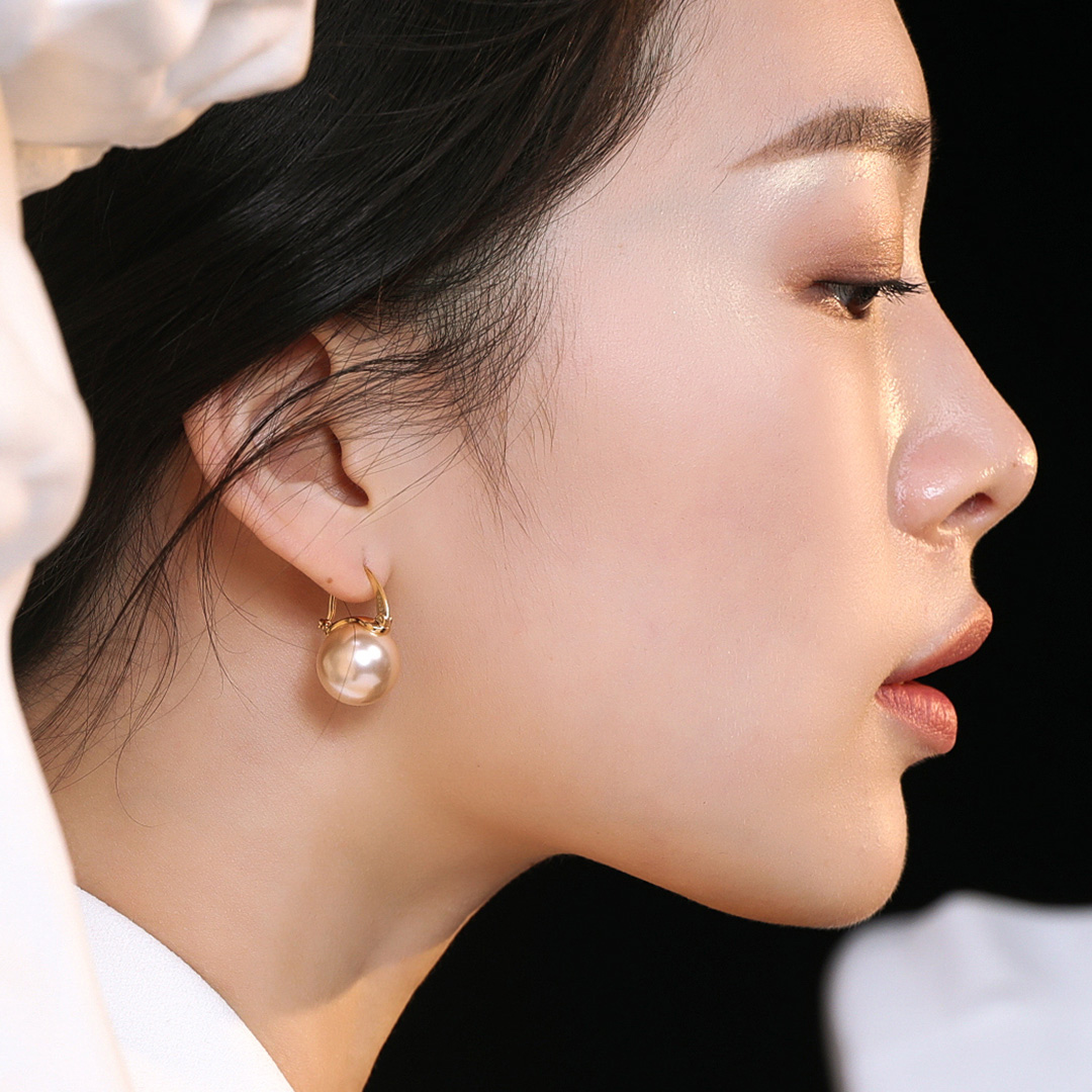 VOBIPY 925 Sterling Silver Earring Pink Color Pearl Earring For Women Wedding Party Gift Fashion Jewelry Earrings 12-14mm Shell Pearl