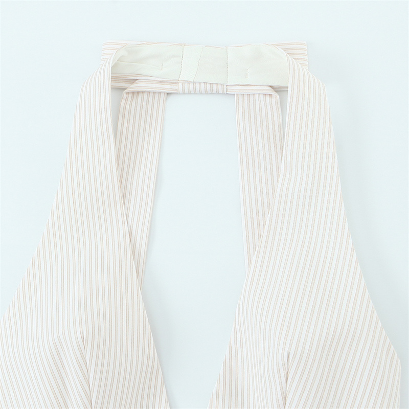 2025 Summer New Product Women's Versatile Simple Stripe Splicing Hanging Neck Collar Top backless Decoration