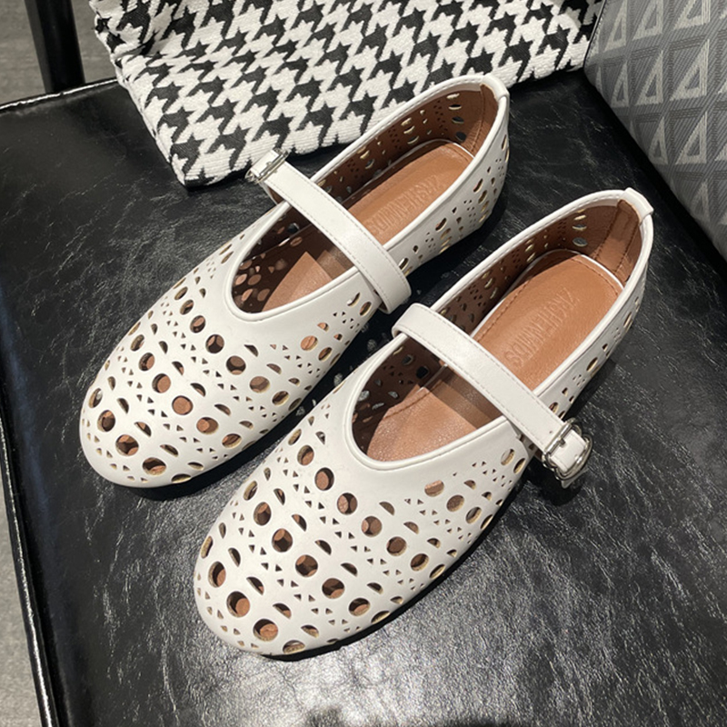 free shipping designer ballet flats heels loafers womens luxury shoes shallow mouth round toe cut-outs spring summer one-line buckle strap women dress