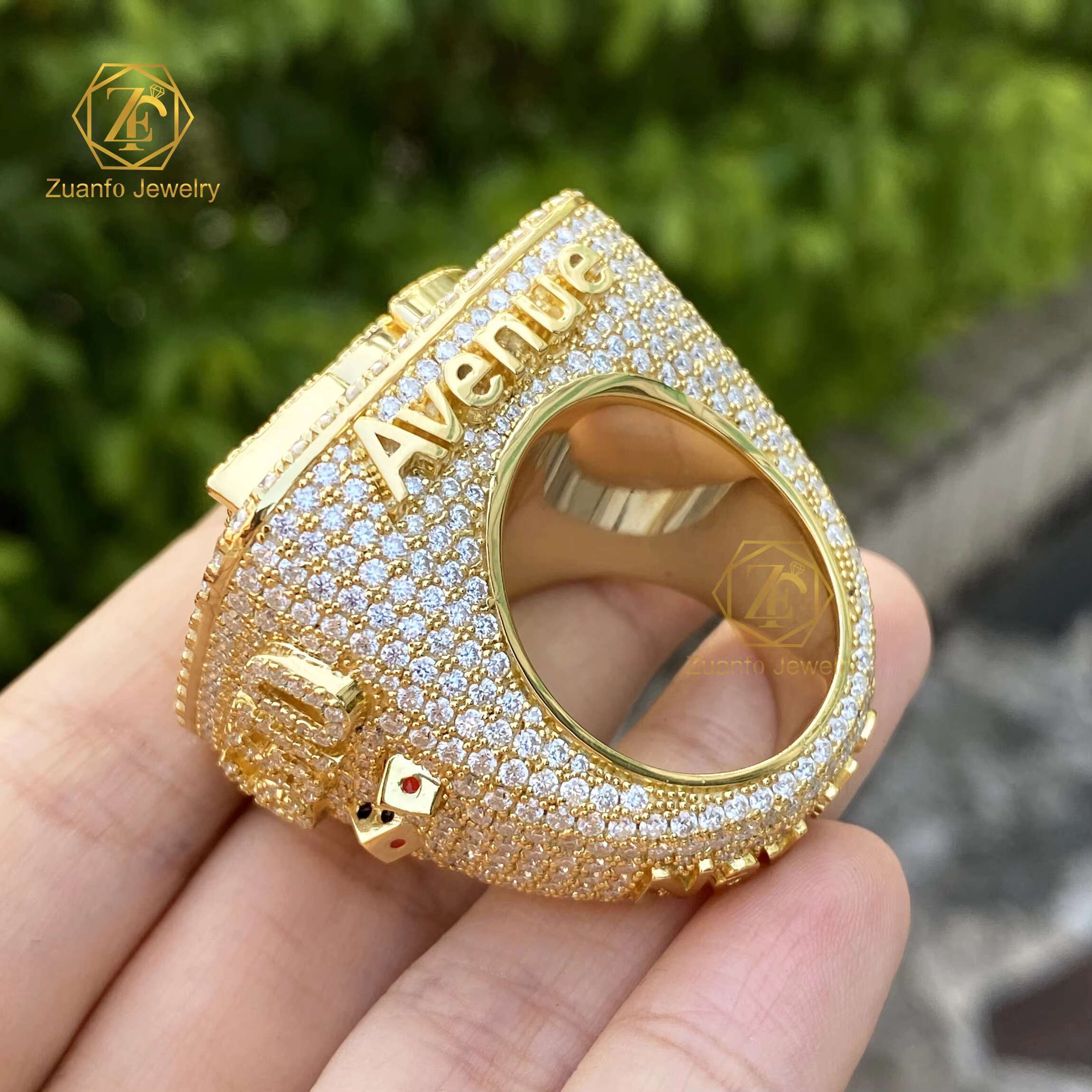 Hip Hop Jewelry Luxury 925 Sterling Silver Iced Out Paved VVS Moissanite Diamond Ring for Men Women Party