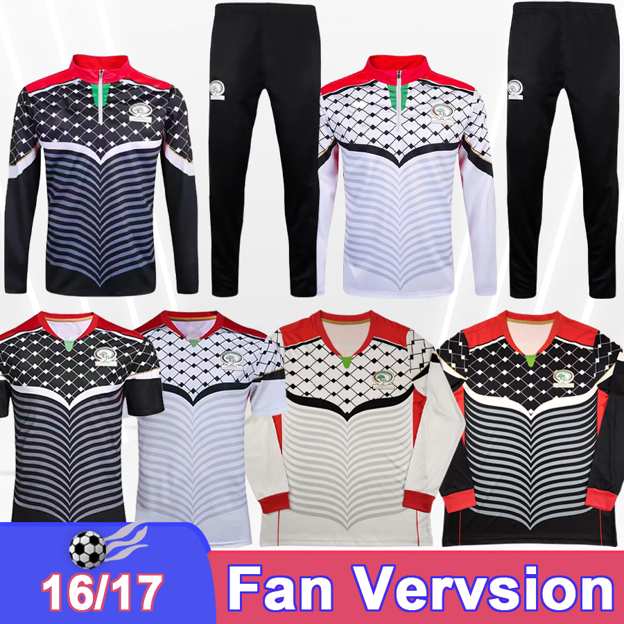 2016 2017 Palestine Mens Soccer Jerseys National Team Home White Red Away Black Training wear Long Sleeve Foootball Shirts Adult Uniforms