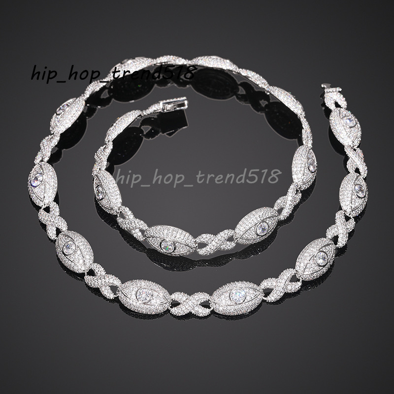 11mm Infinity Evil Eyes Cuban Link Chain 18K Gold Plated Brass Hip Hop Necklace Moissanite Diamonds Trendy Wholesale Streetwear Jewelry