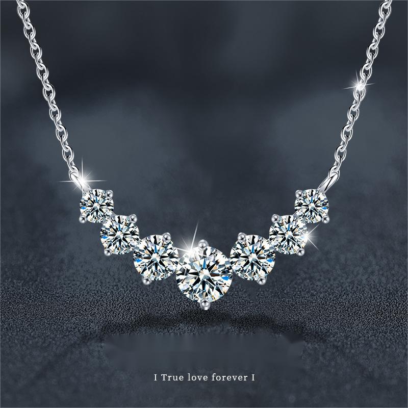 925 Sterling Silver Smile Princess Necklace with Moissanite Stones, Elegant V-Shaped Pendant for Women, Minimalist Chic Jewelry Gift