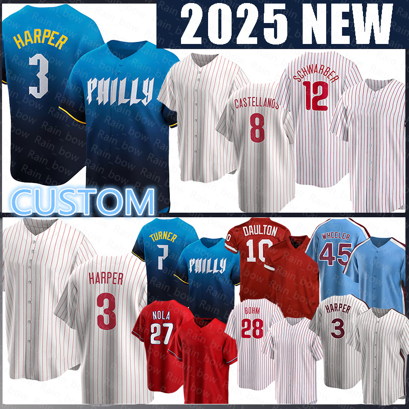 3 Harper Baseball Jerseys Trea Turner Kyle Schwarber Nick Castellanos Alec Bohm J.T. Realmuto Zack Wheeler Aaron Nola Max Kepler Bryson Stott Brandon Marsh