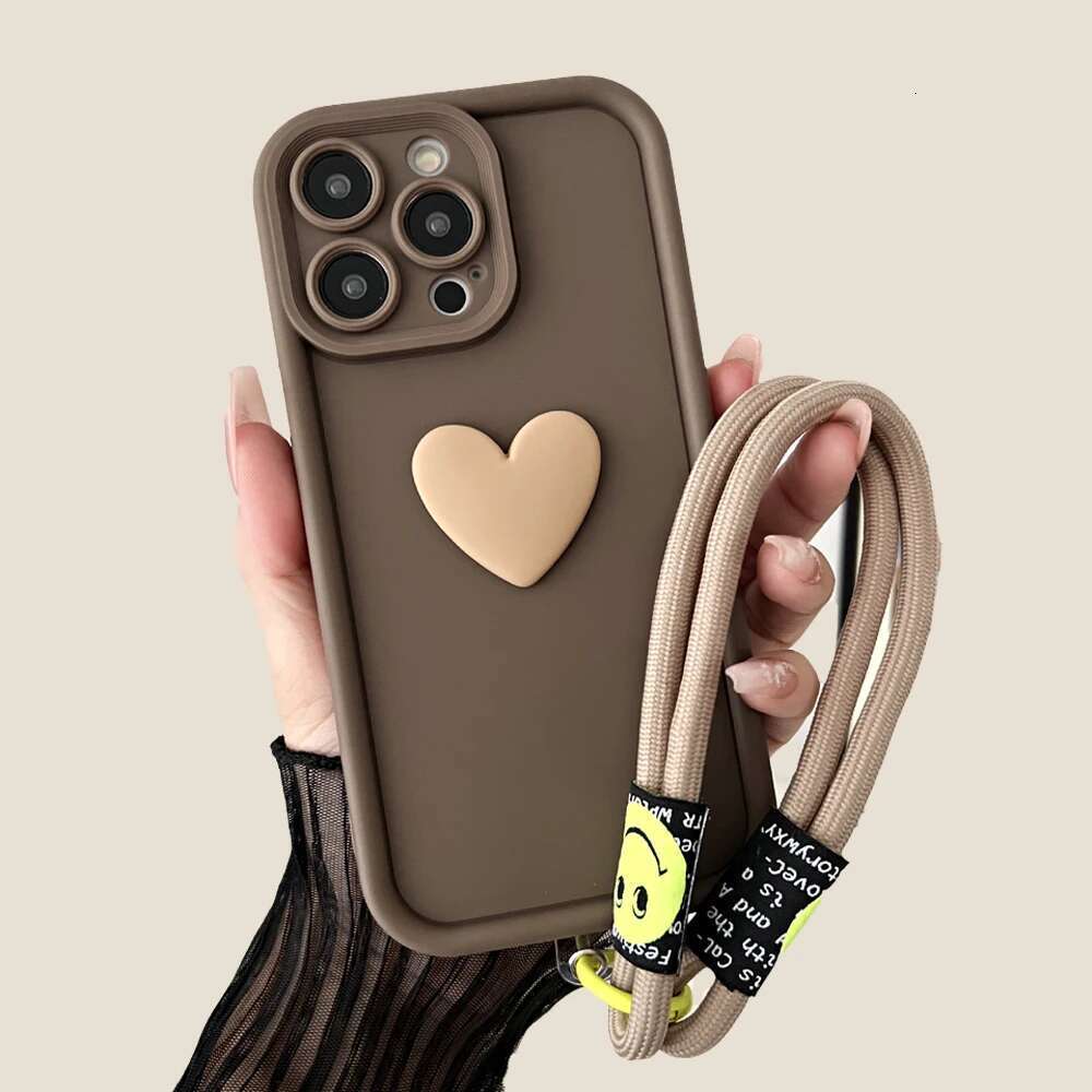 3D Love Heart Wrist Chain Phone Case For Samsung Galaxy S25 S24 S23 S22 Ultra S21 Plus S20 FE Note 20 Hang Strap Lanyard Cover