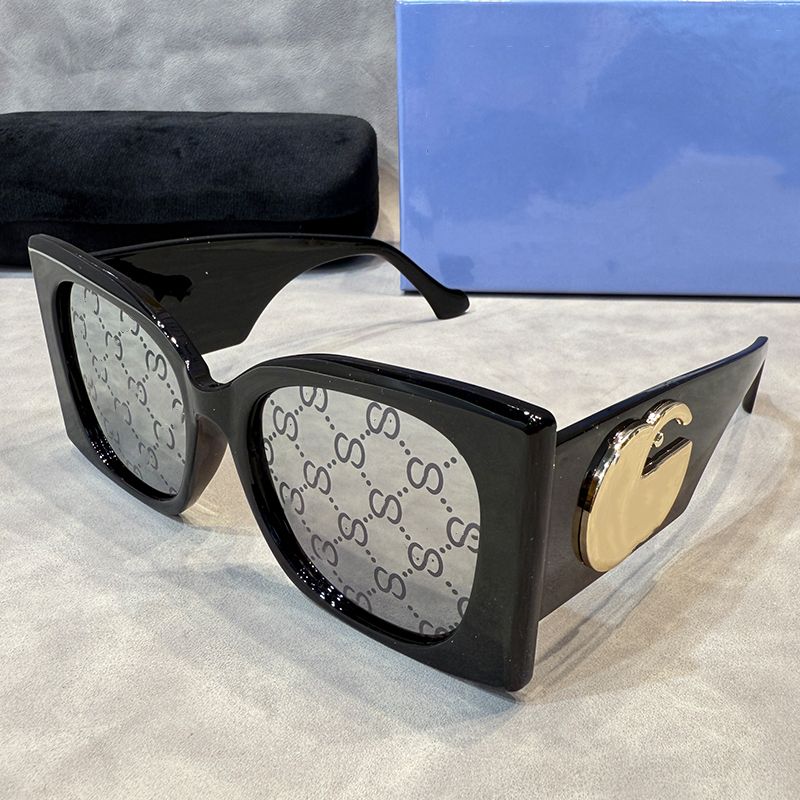 Fashion Beautiful Ladies Rectangular Sunglasse Women Acetate Shiny Black Frame solid Dark Lenses outdoors Take photos Butterfly Sunglasses