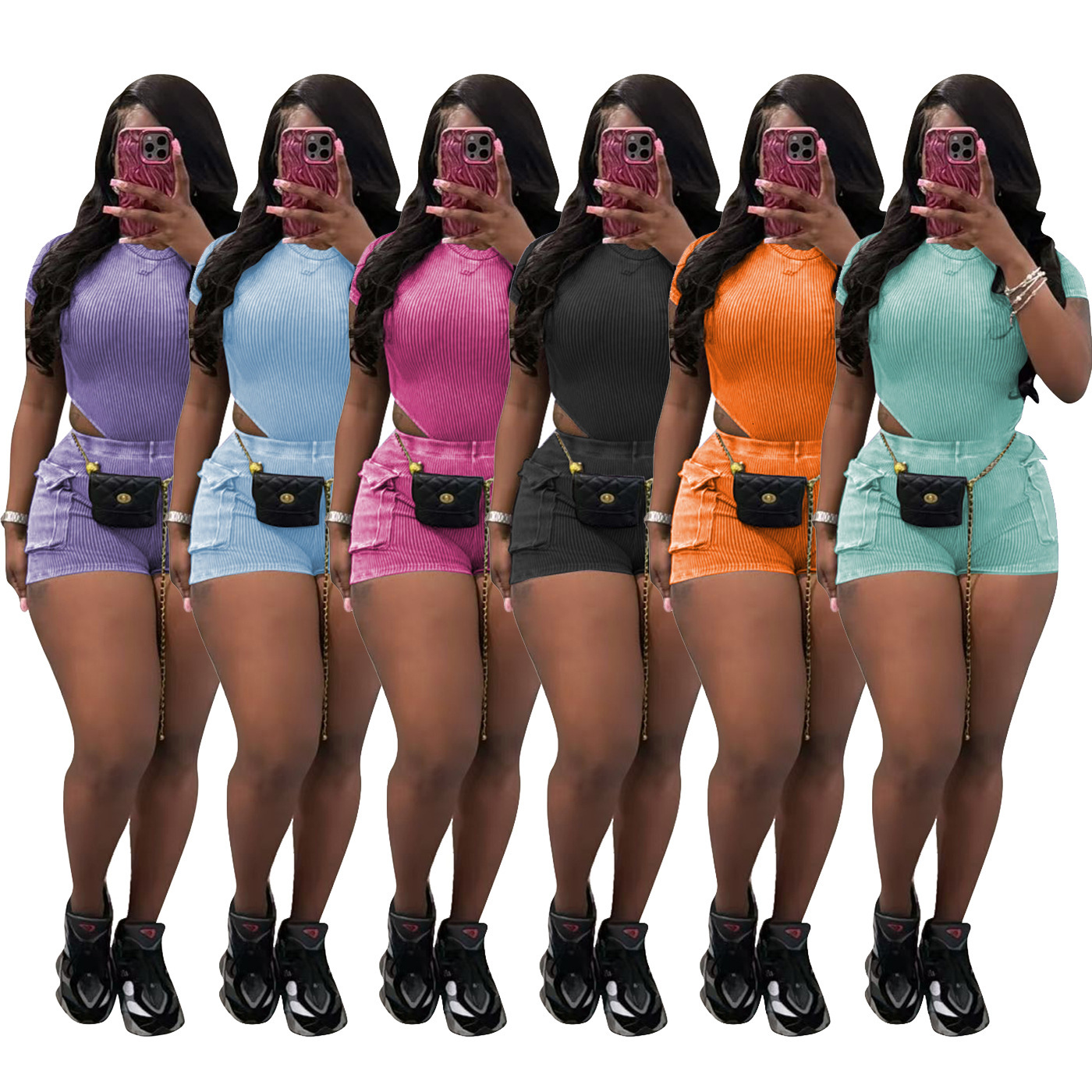 Women Tracksuits Two Pieces Set Deisgner 2025 New Fashion Casual Washed Jumpsuit Shorts Set 6 Colors