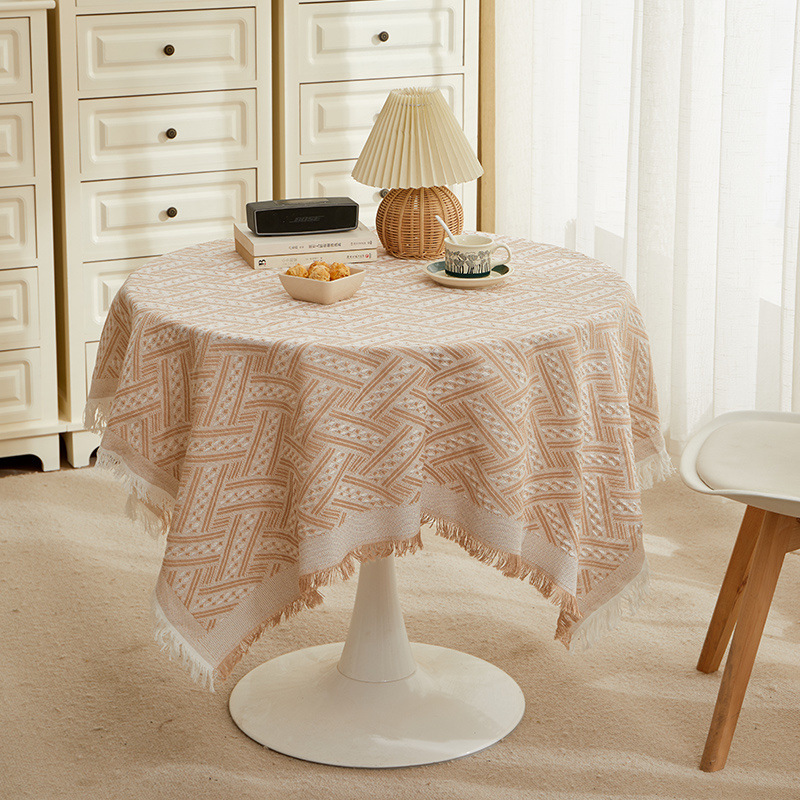 XX0367 white coffee table mat small square tablecloth ins style bedside table cover cloth round table cotton and linen desk dining table light luxury 