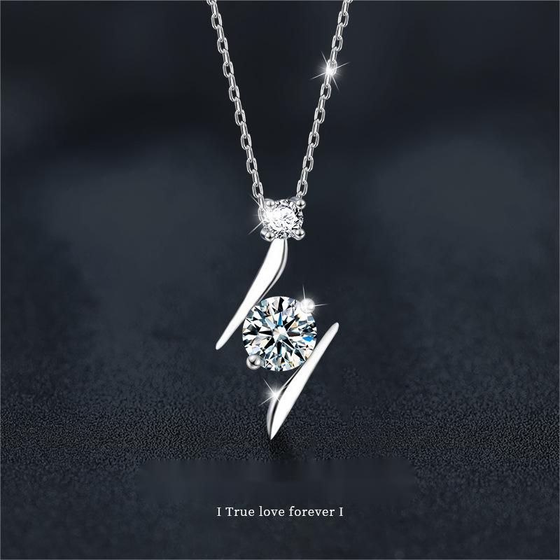 S925 Sterling Silver Moissanite Lightning Pendant Necklace for Women, Minimalist Clavicle Chain, Elegant Sparkle Jewelry Gift