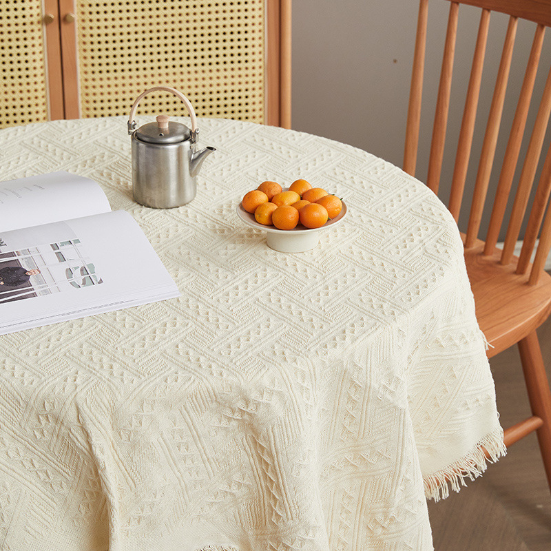 XX0366 white coffee table mat small square tablecloth ins style bedside table cover cloth round table cotton and linen desk dining table light luxury 