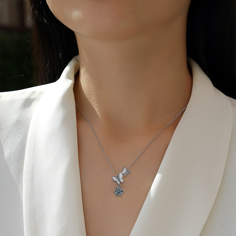 925 Silver Moissanite Butterfly Necklace, Non-Fading, Women's Designer Autumn/Winter High-End Lock Chain, Ins Style Niche Jewelry