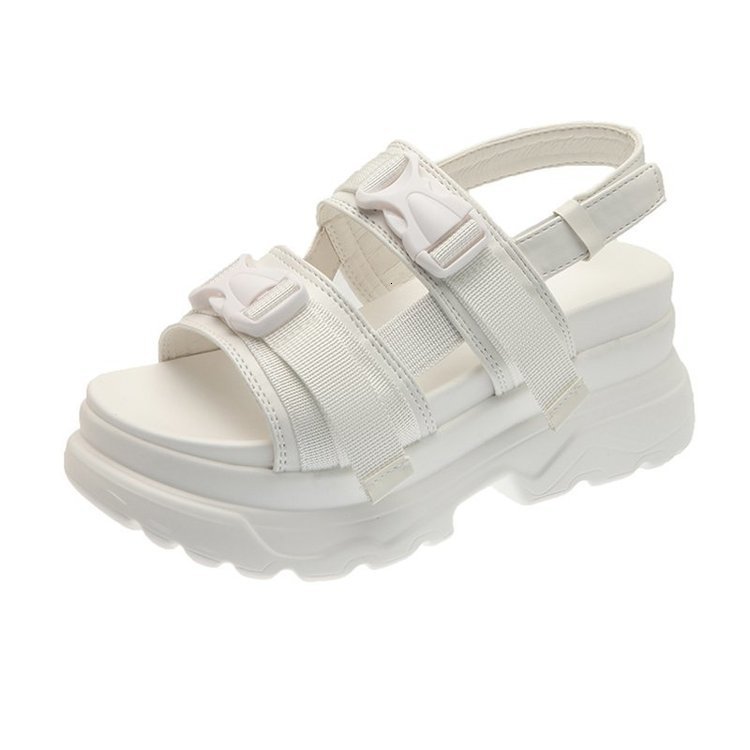 Aphixta 8cm platform sandals womens wedge high heels womens buckle leather canvas summer Zapatos unprinted wedge womens sandals 250228