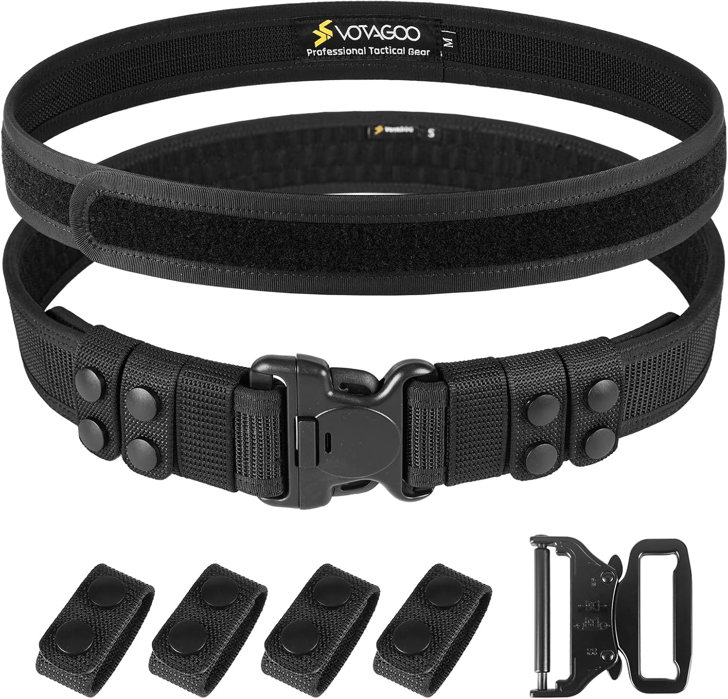 VOTAGOO Duty Belt 2'' Police Belts with Hook Lining, Nylon Tactical Belt for Law Enforcement Officers with 4 Belt Keeper