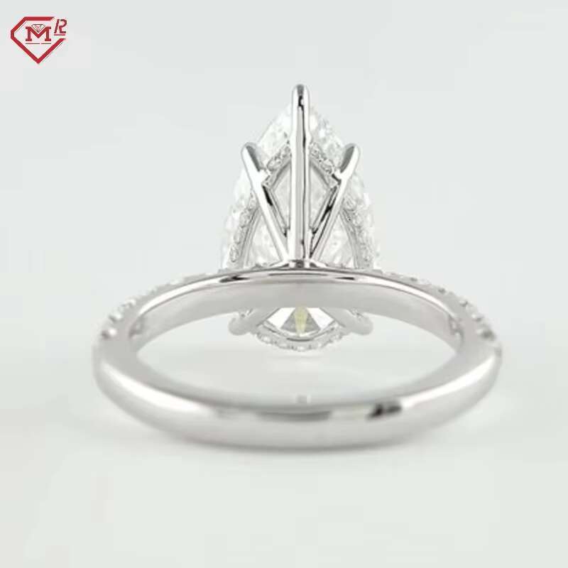 3CT pear cutting engagement with hidden halo paving, 14k white gold laboratory planting ring