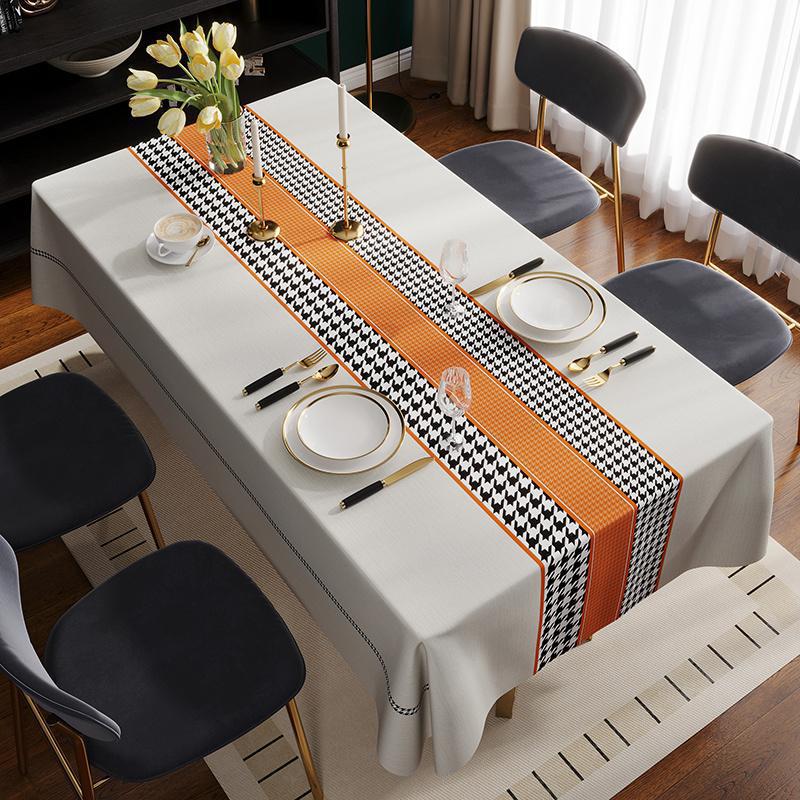A882 tablecloth waterproof and oil-proof household high-grade coffee table solid color tablecloth lace rectangular tablecloth dirt-resistant and wear-