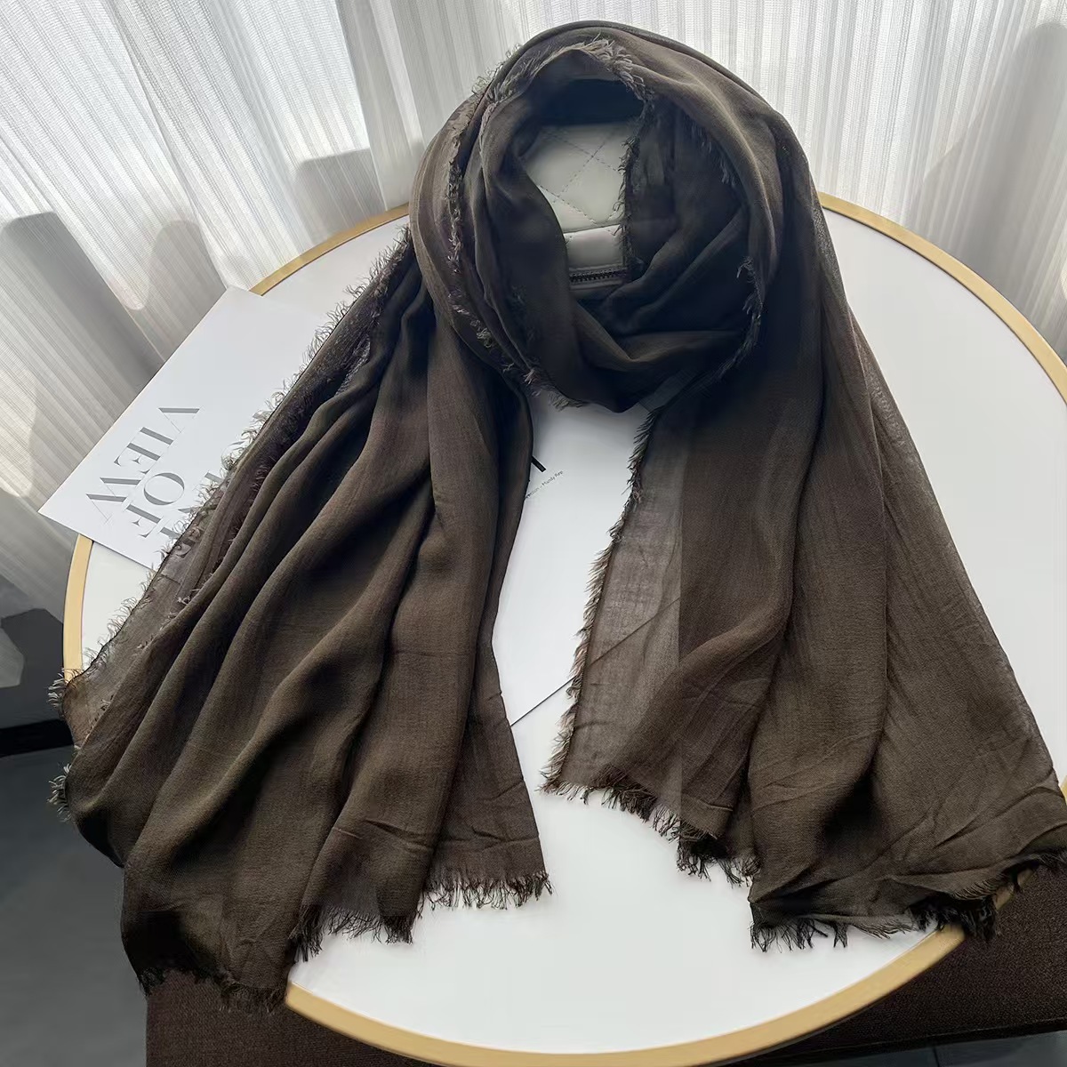 T652 scarf women's spring and autumn thin literary style retro pleated men's modal scarf solid color shawl