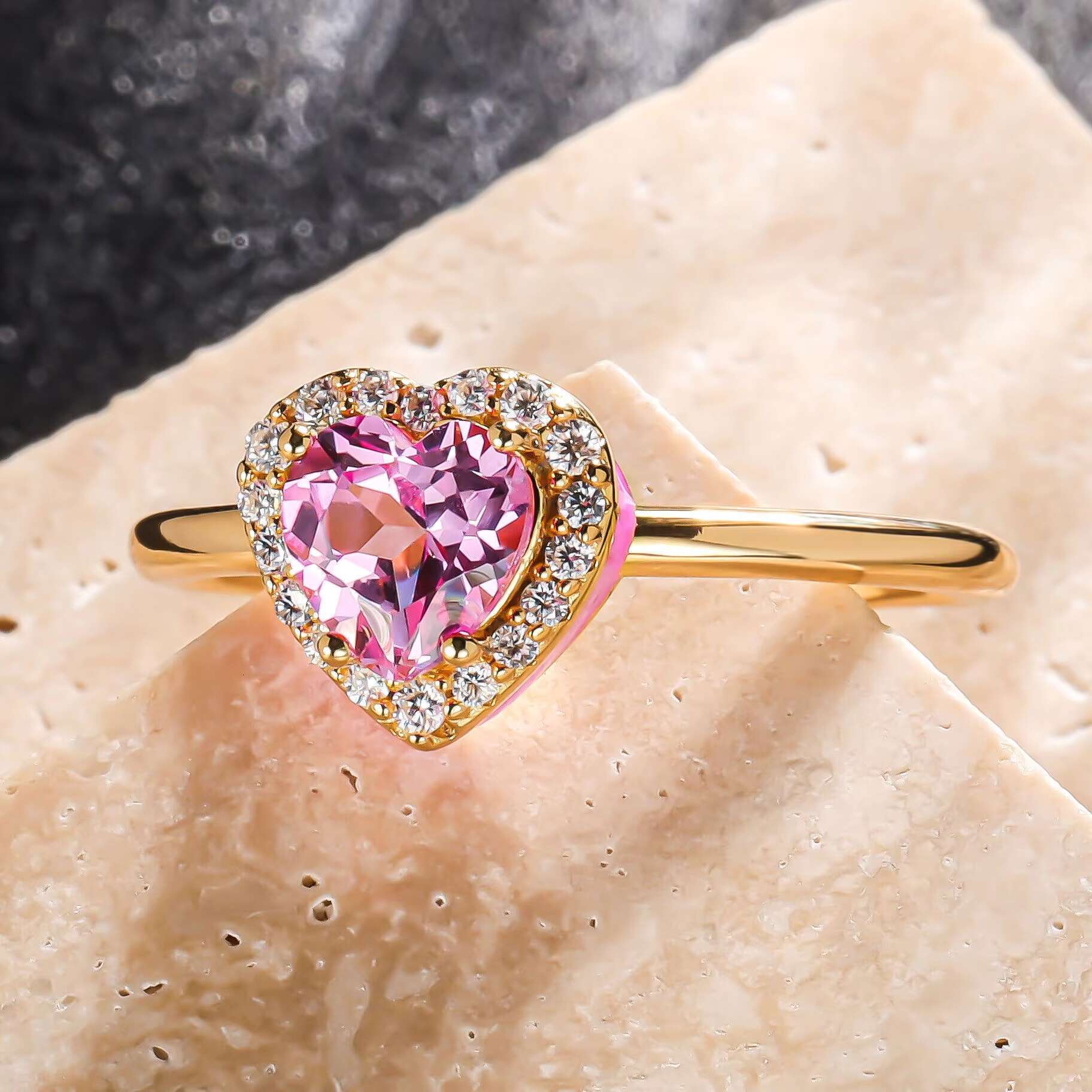 DEYIN 925 Silver Original Design Brilliant Cut Diamond Test Past Pink Sapphire Heart Moissanite Ring for Wedding Fine Jewelry